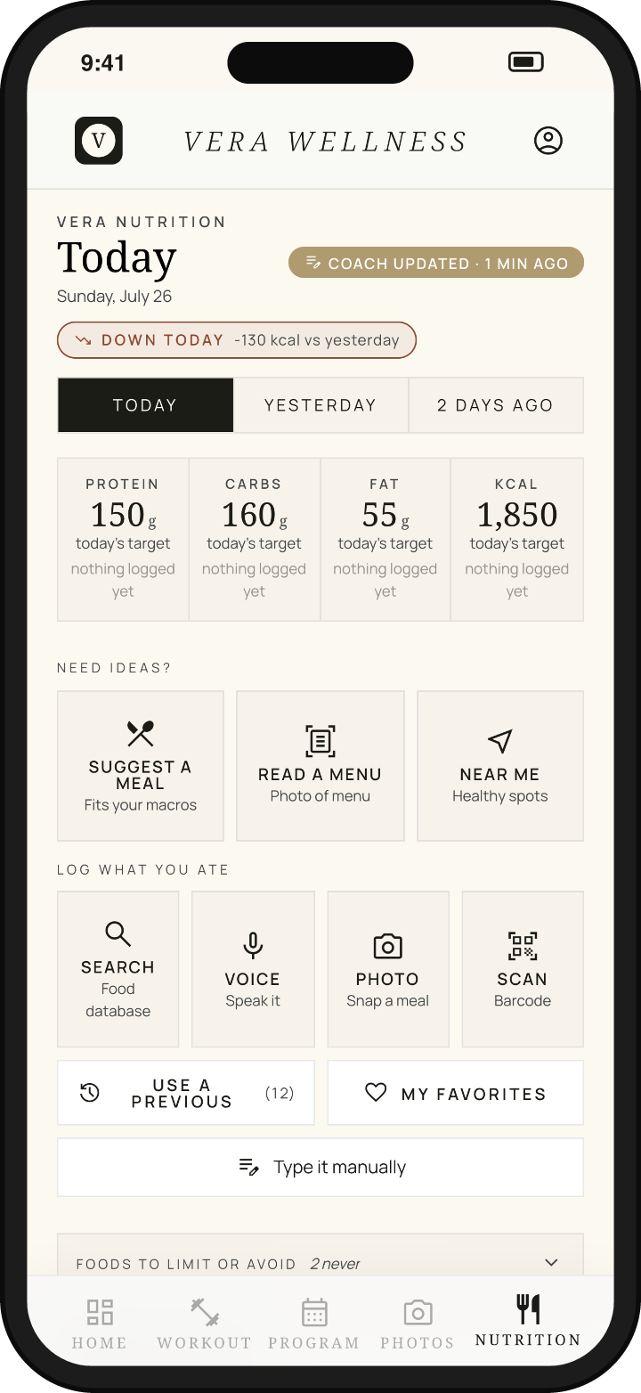 Phone: food logging with macro budget
